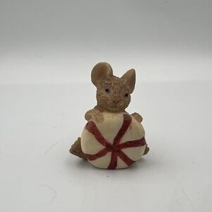 Vintage 1993 UDC Stone Critters Resin Mouse Holding Peppermint Mini Figurine